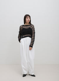 ショート丈メッシュニットトップス