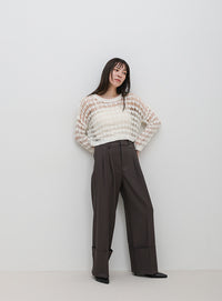ショート丈メッシュニットトップス