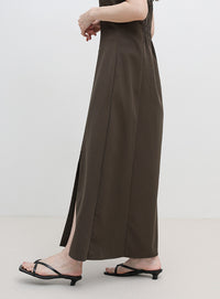 スクエアネックスリットキャミソールワンピース