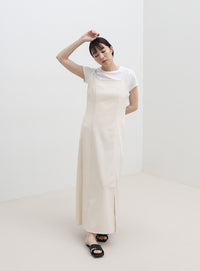 スクエアネックスリットキャミソールワンピース