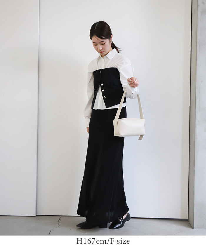 【サイズ展開あり】シャイニーストレッチナローロングスカート