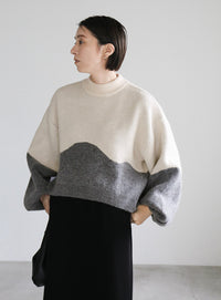 ツートンボリュームスリーブニット【SALE】