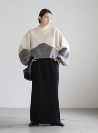ツートンボリュームスリーブニット【SALE】