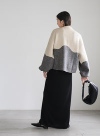 ツートンボリュームスリーブニット【SALE】