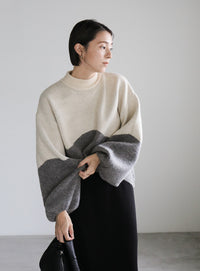 ツートンボリュームスリーブニット【SALE】