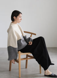 ツートンボリュームスリーブニット【SALE】