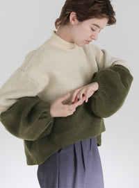 ツートンボリュームスリーブニット【SALE】