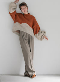 ツートンボリュームスリーブニット【SALE】