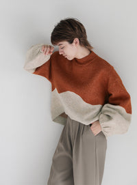 ツートンボリュームスリーブニット【SALE】