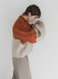 ツートンボリュームスリーブニット【SALE】