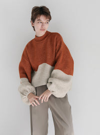 ツートンボリュームスリーブニット【SALE】