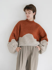 ツートンボリュームスリーブニット【SALE】