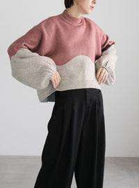 ツートンボリュームスリーブニット【SALE】