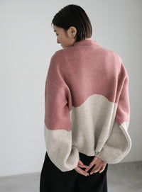 ツートンボリュームスリーブニット【SALE】