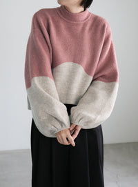 ツートンボリュームスリーブニット【SALE】