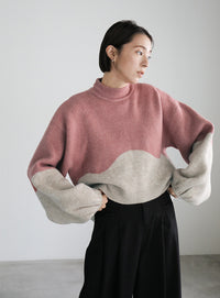 ツートンボリュームスリーブニット【SALE】