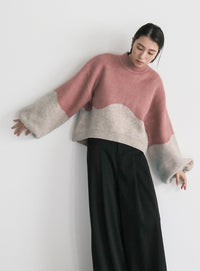 ツートンボリュームスリーブニット【SALE】