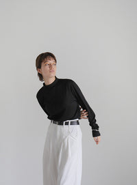 リブセンタープチハイネックトップス【SALE】