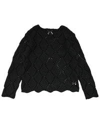 透かし編みクルーネックニットトップス