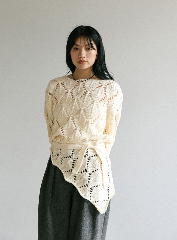 透かし編みラップレイヤードスカート【SALE】