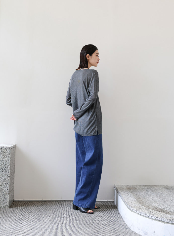 【Et】アシンメトリーネックシアートップス