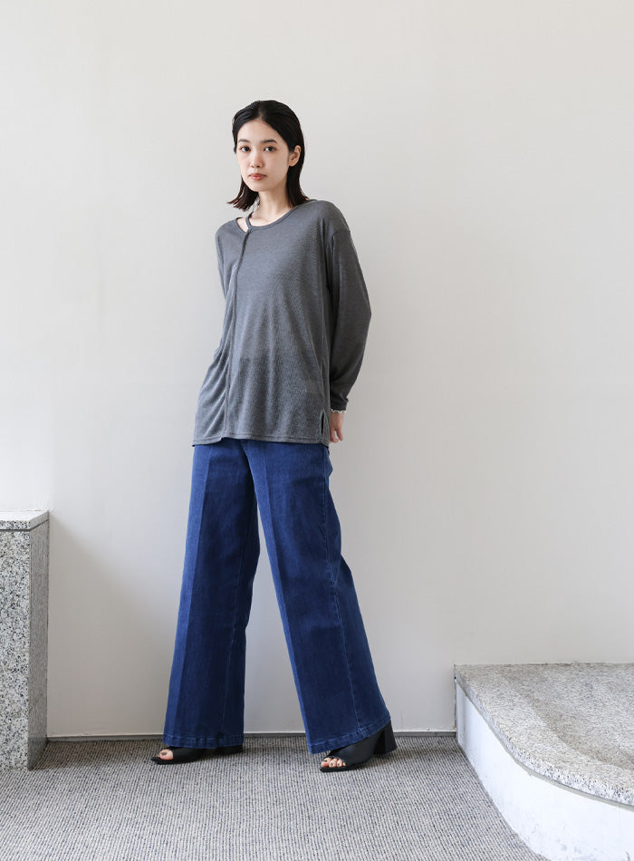 【Et】アシンメトリーネックシアートップス