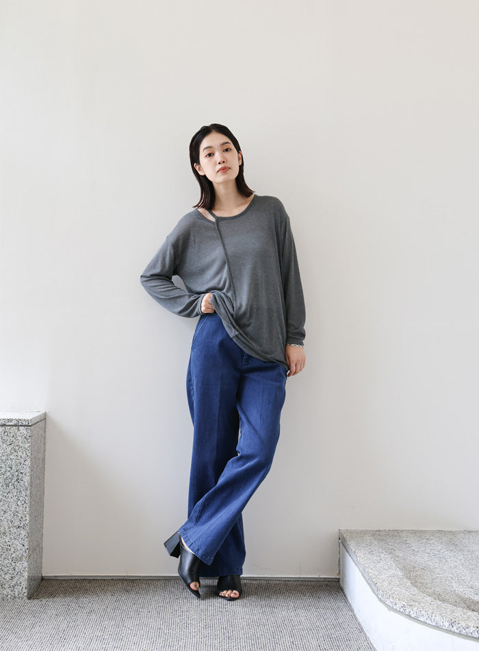 【Et】アシンメトリーネックシアートップス