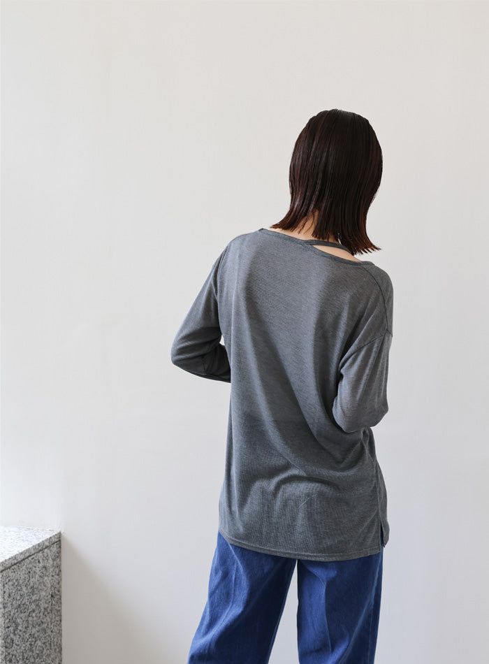 【Et】アシンメトリーネックシアートップス