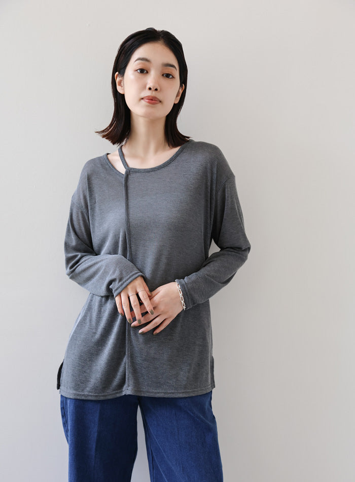 【Et】アシンメトリーネックシアートップス