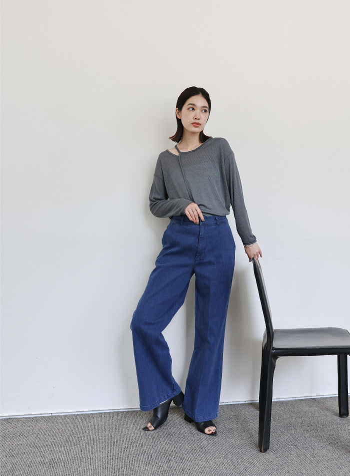 【Et】アシンメトリーネックシアートップス