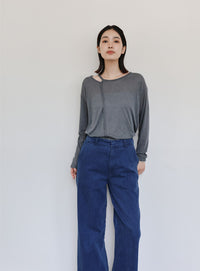 【Et】アシンメトリーネックシアートップス