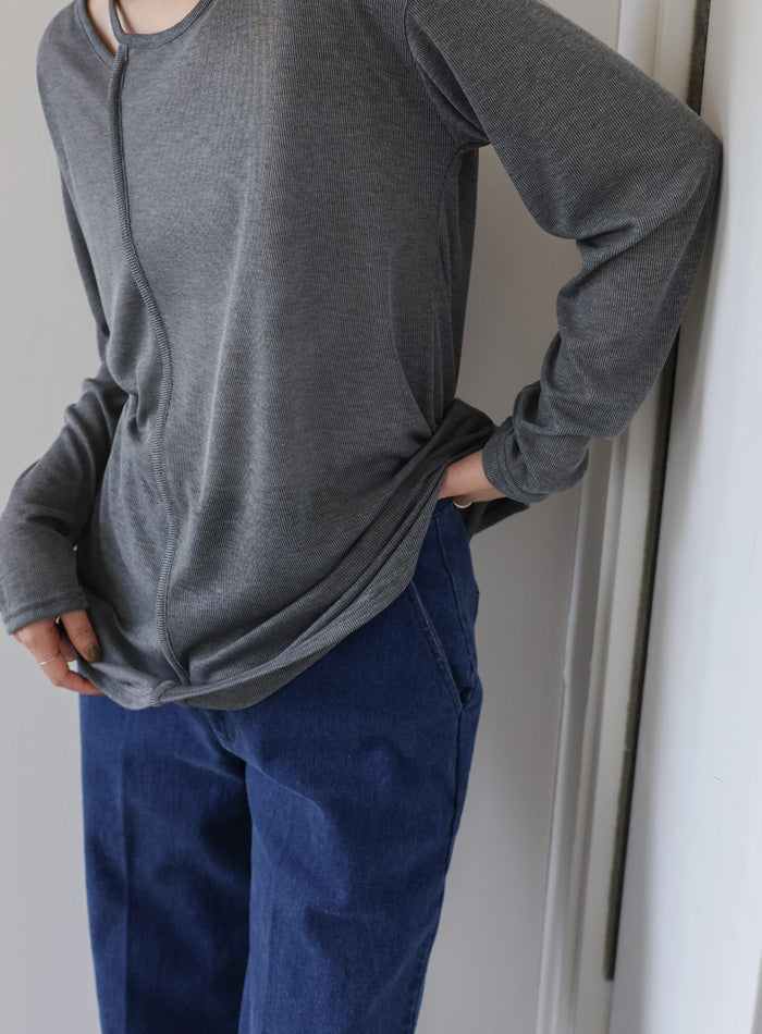 【Et】アシンメトリーネックシアートップス