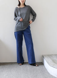 【Et】アシンメトリーネックシアートップス