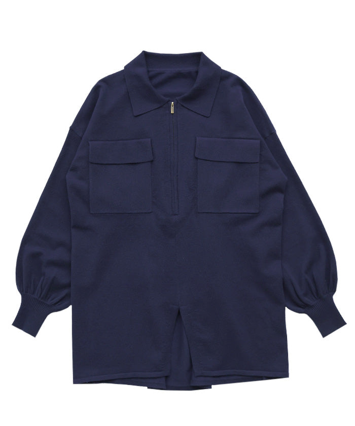 【Et】バックシャーリングハーフジップニット