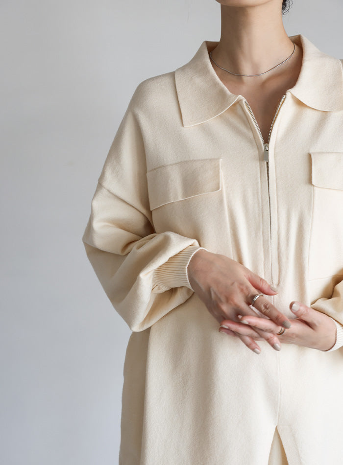 トップス EESETT&Co khaki ドゥクラッセ DoCLASSE 総針ハイネック・スカートセットアップ