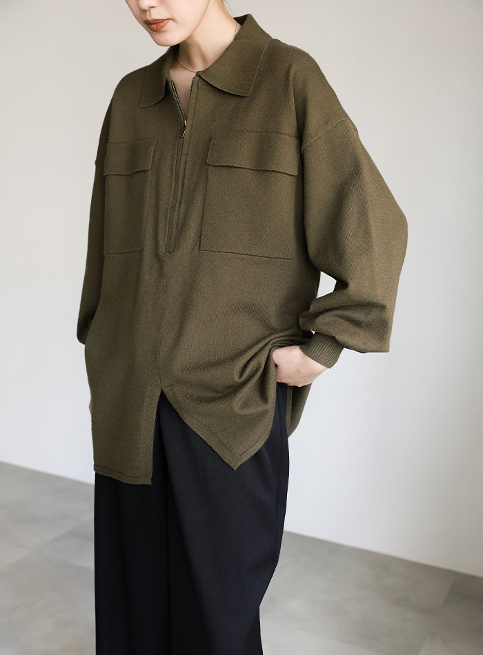 【Et】バックシャーリングハーフジップニット