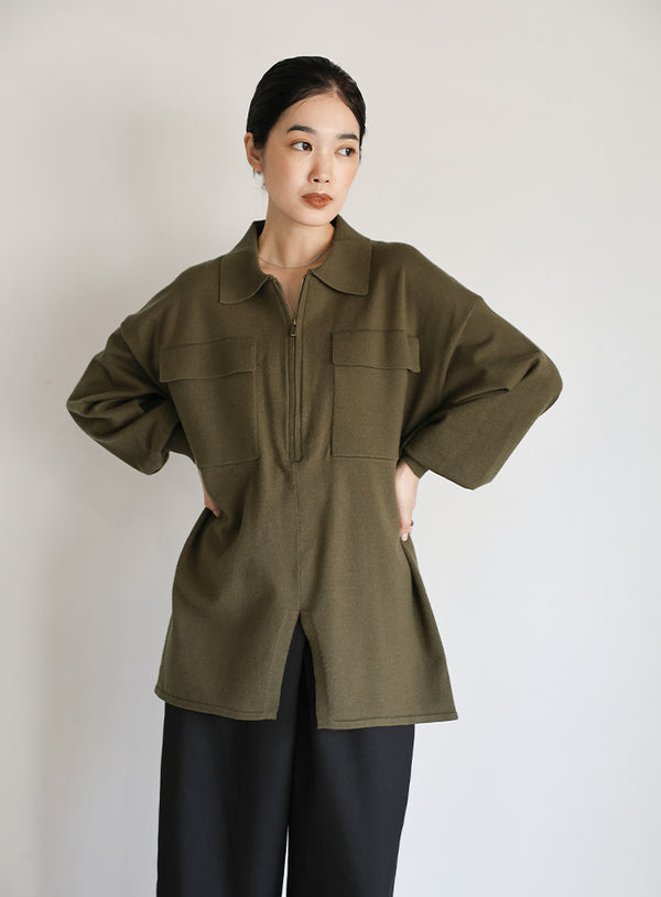 【Et】バックシャーリングハーフジップニット