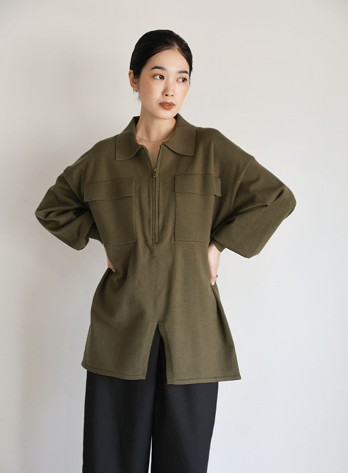 【Et】バックシャーリングハーフジップニット