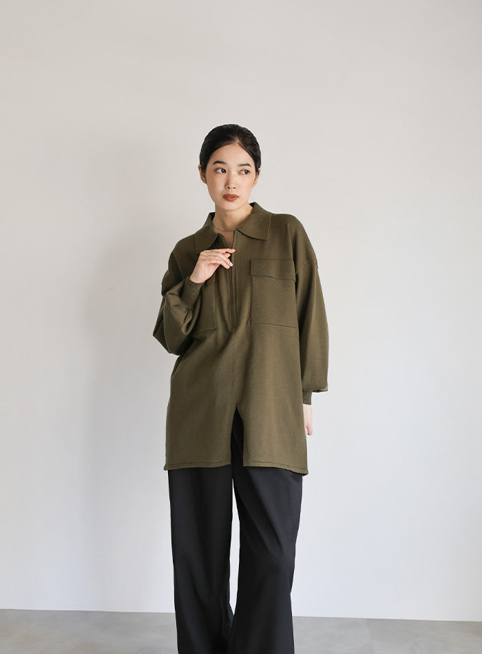 【Et】バックシャーリングハーフジップニット