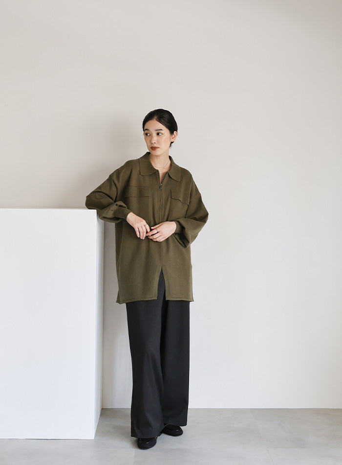 【Et】バックシャーリングハーフジップニット