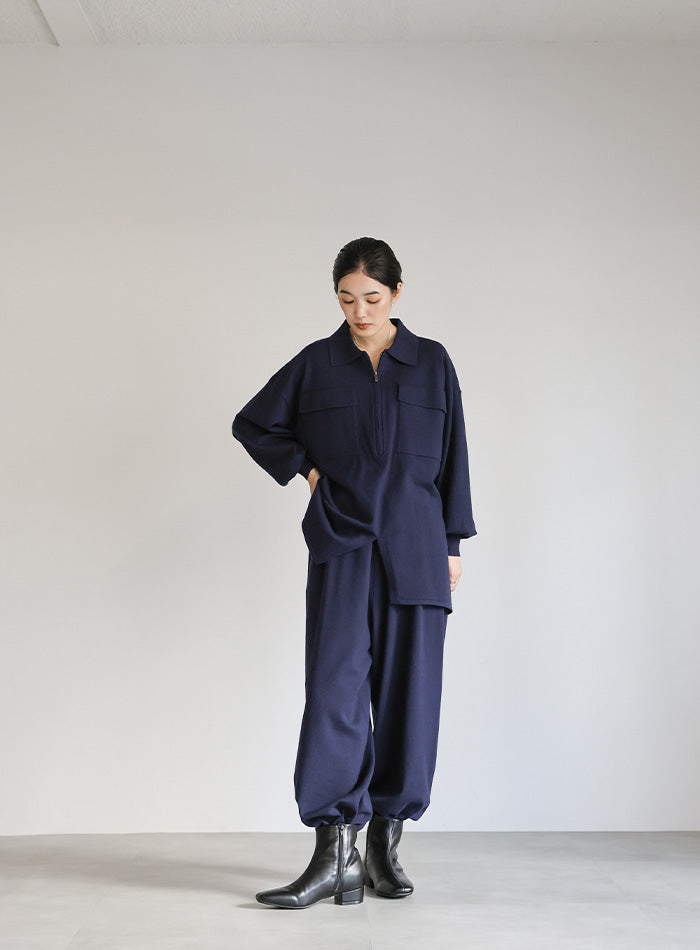 【Et】バックシャーリングハーフジップニット