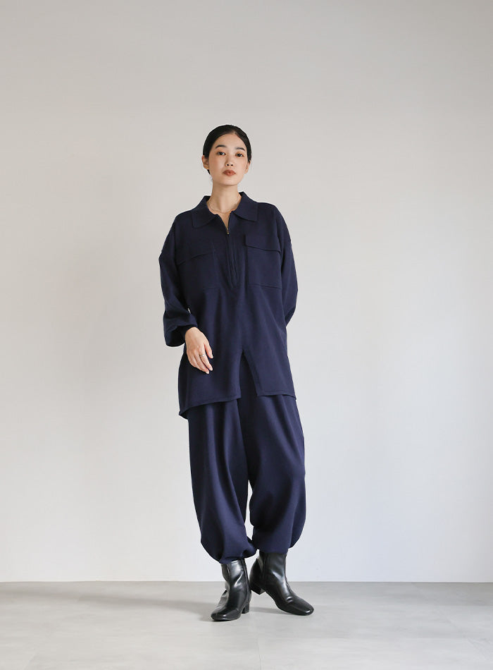 【Et】バックシャーリングハーフジップニット