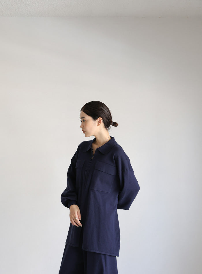 【Et】バックシャーリングハーフジップニット