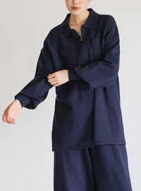 【Et】バックシャーリングハーフジップニット