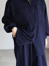 【Et】バックシャーリングハーフジップニット