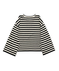 【Et】Flare Sleeve Assorted Border Knit