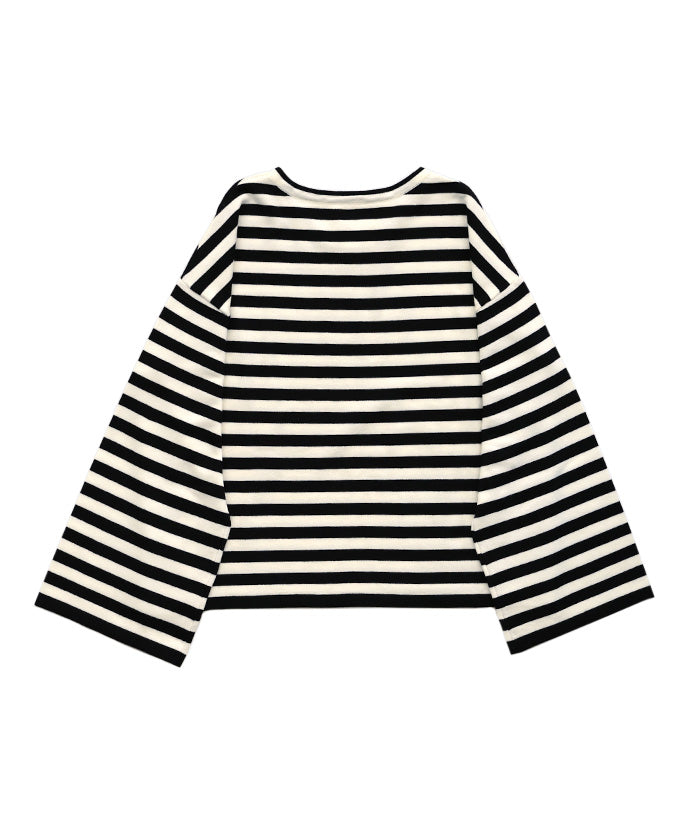 【Et】Flare Sleeve Assorted Border Knit