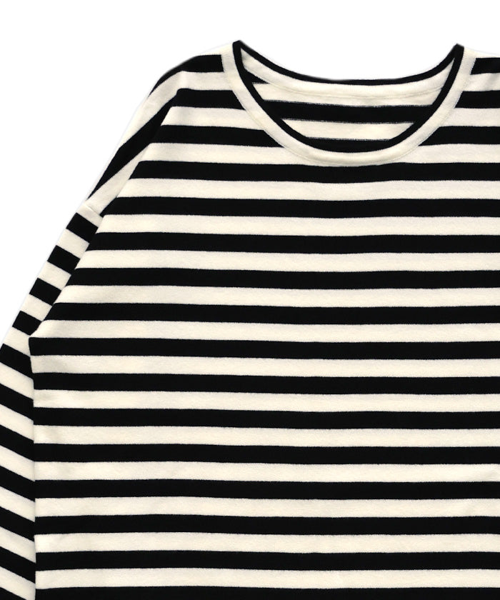 【Et】Flare Sleeve Assorted Border Knit