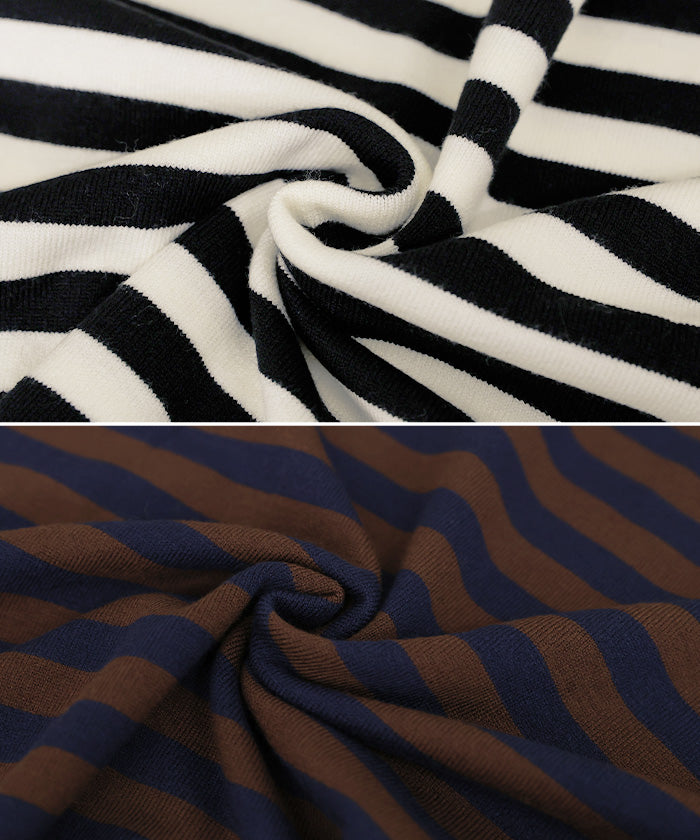 【Et】Flare Sleeve Assorted Border Knit