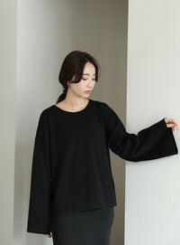 【Et】Flare Sleeve Assorted Border Knit